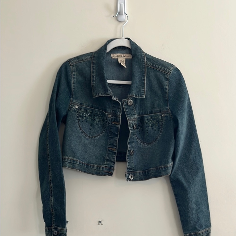 Vintage American Blues Cropped Jean‎ Jacket Denim Sequins y2k mcbling M Casual